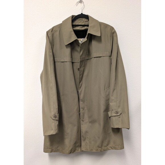 Vintage London Fog Towne Mens Tan Trench Coat Teddy Brown Faux Fur Lining sz 42R - Picture 1 of 16